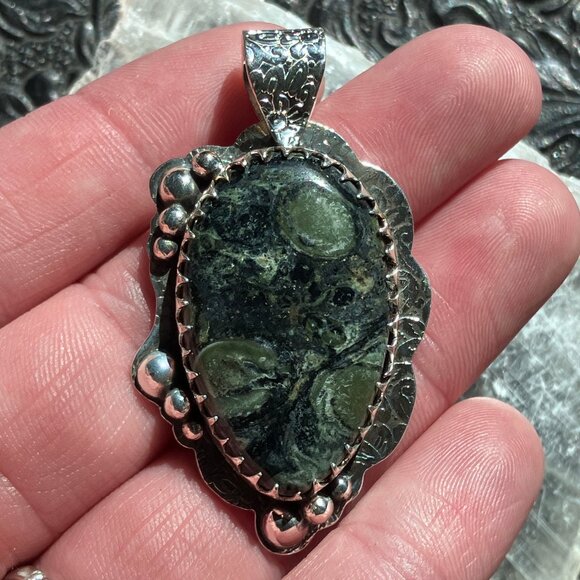 Kambaba Jasper Rhyolite and Stone Crystal Jewelry Pendant - Picture 1 of 8